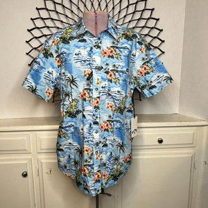 Vintage Billagbong NOS Hawaiian Button Up Hibiscus & Palm Trees Mens s/Small
